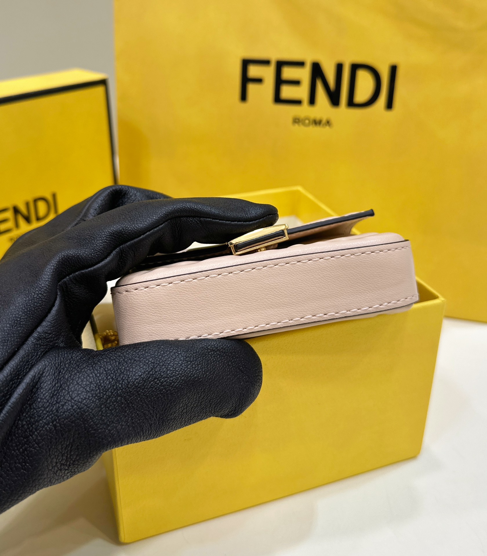 Fendi Nano Baguette Soft Lamb Leather Decorated with Long Chain Strap Model no: 0136F