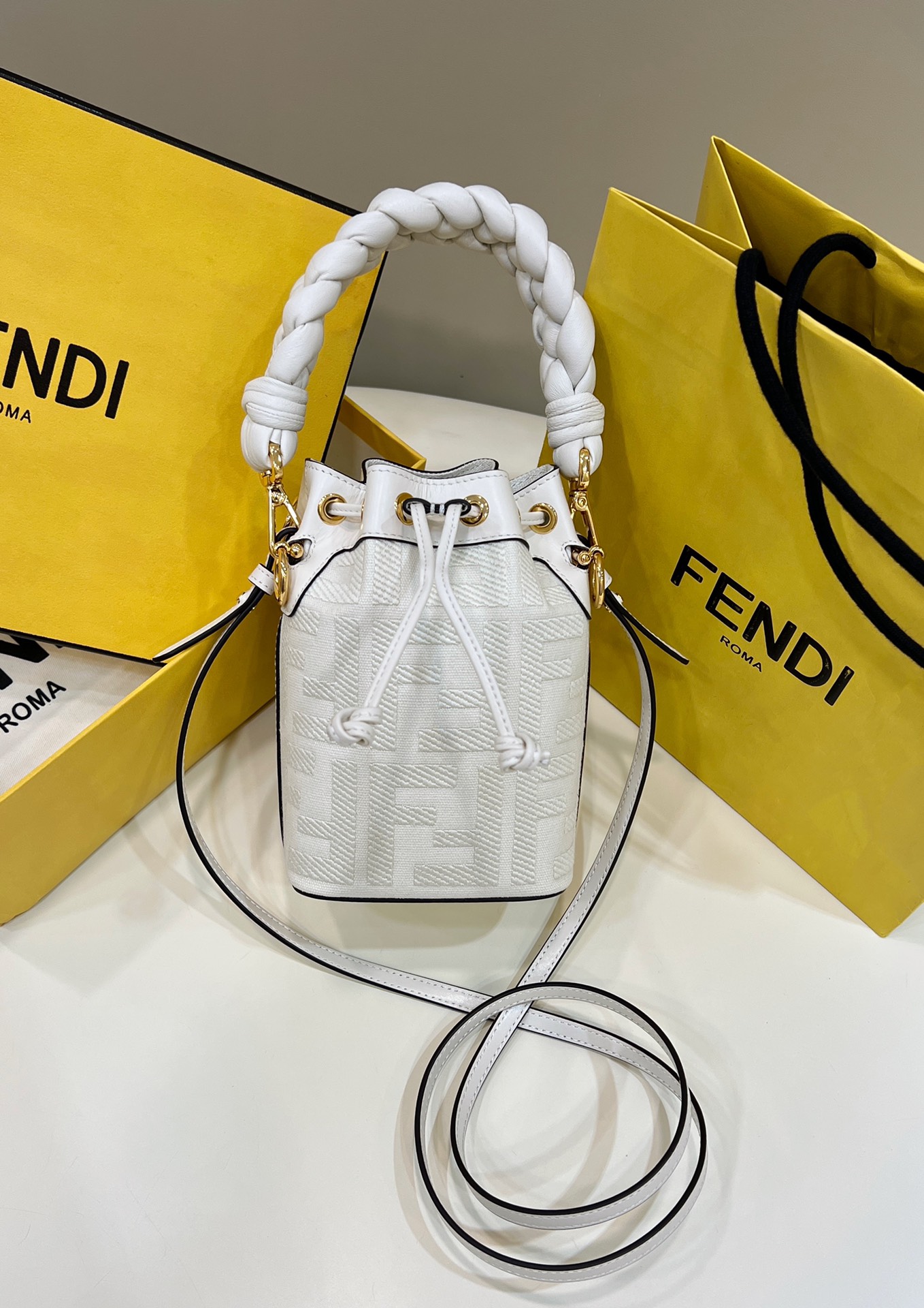 Mini Bucket Bag Washed Denim Embroidered Double F Logo Model no: 038D