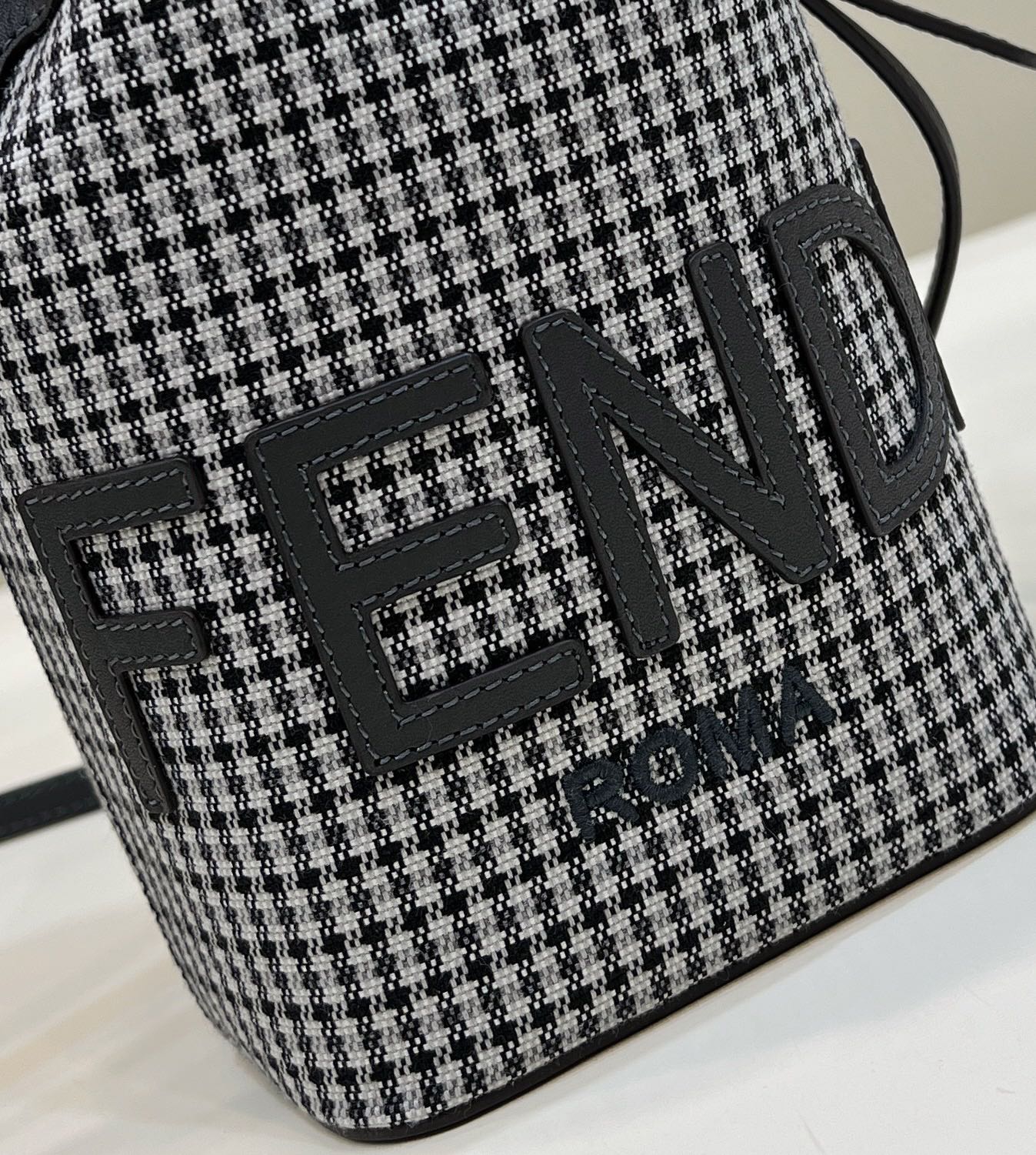 Mini Bucket Bag Houndstooth Calfskin Mixed with High-Quality Fabric Model no: 8591