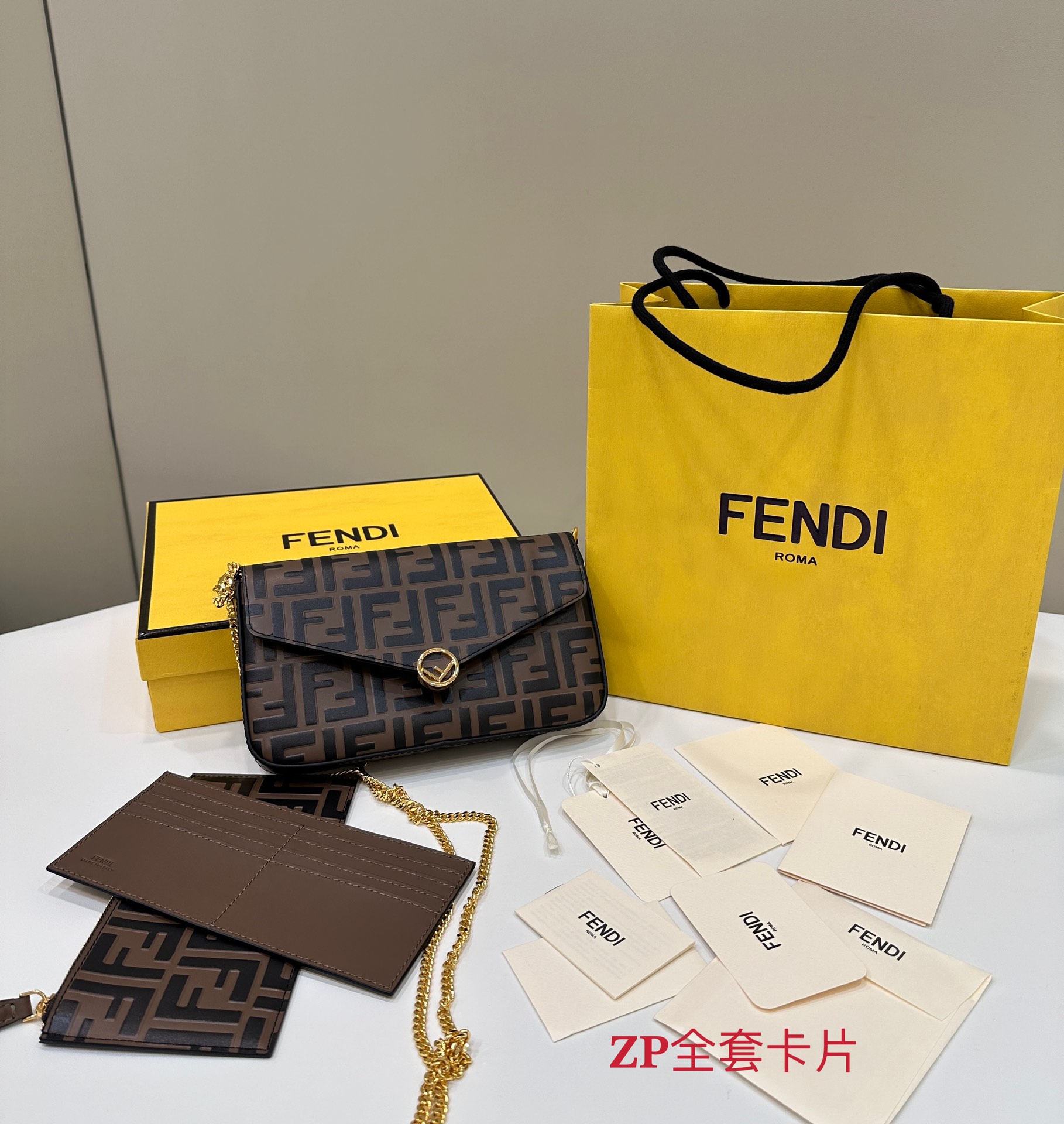 FENDI Three-in-One Chain Bag, Classic Full Leather Double F Pattern Model no: 0123B