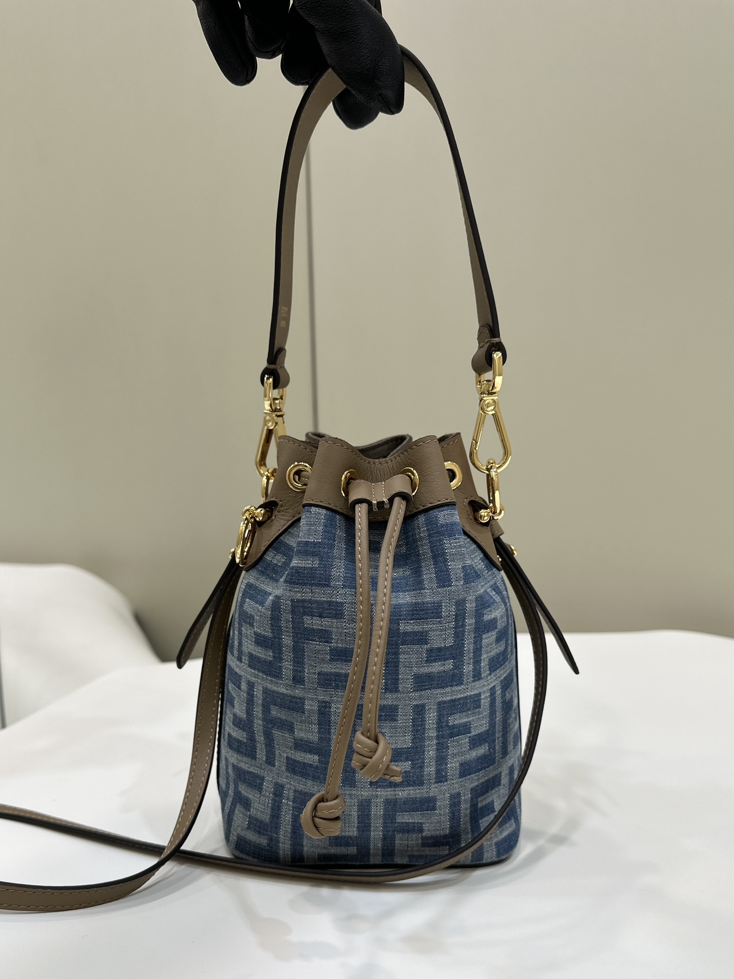 Fendi Small MON TRESOR Bucket Bag, Denim with Calfskin Model no: 8637