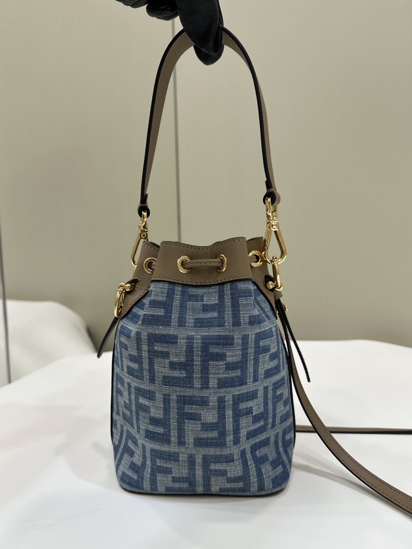 Fendi Small MON TRESOR Bucket Bag, Denim with Calfskin Model no: 8637