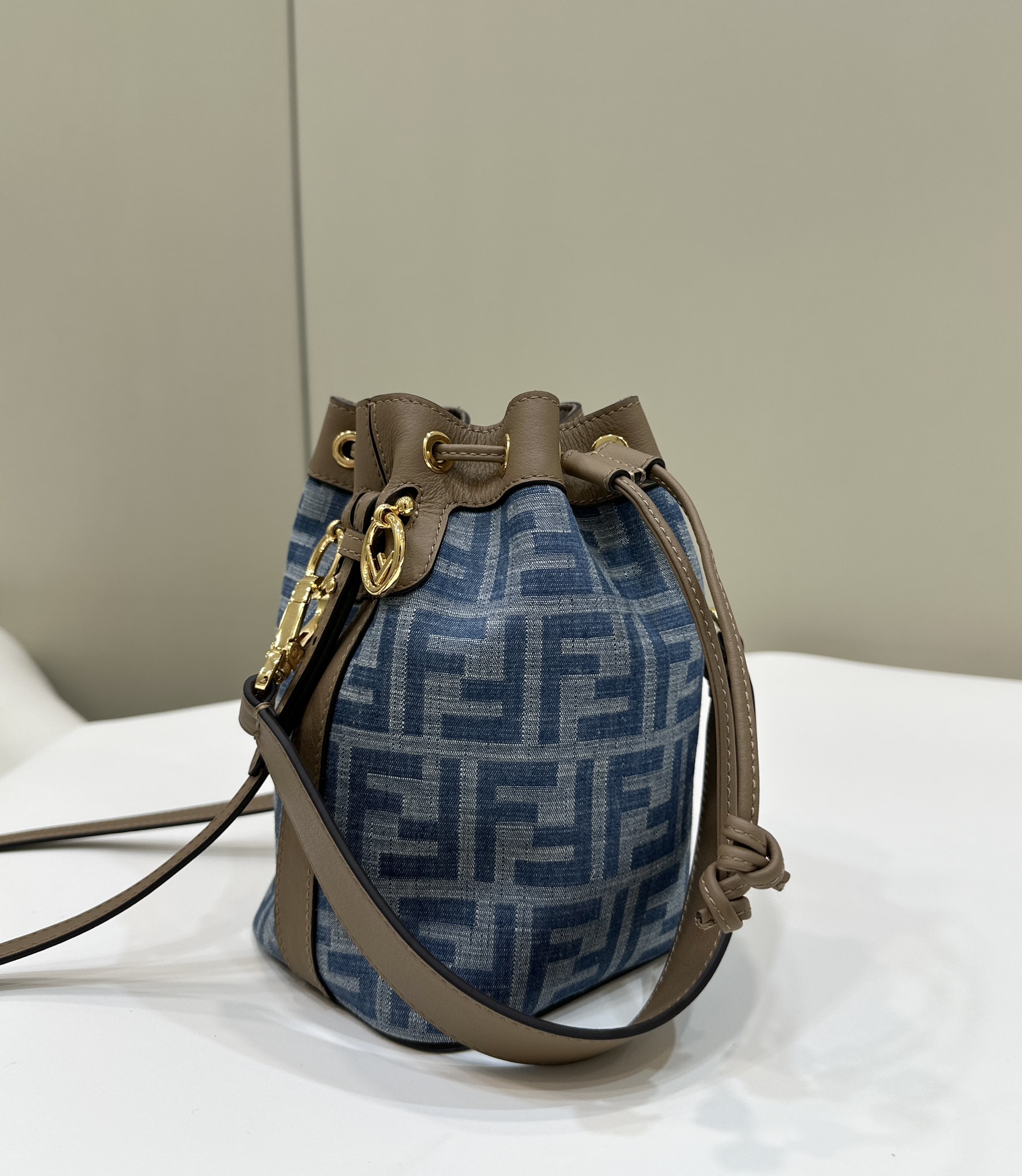 Fendi Small MON TRESOR Bucket Bag, Denim with Calfskin Model no: 8637