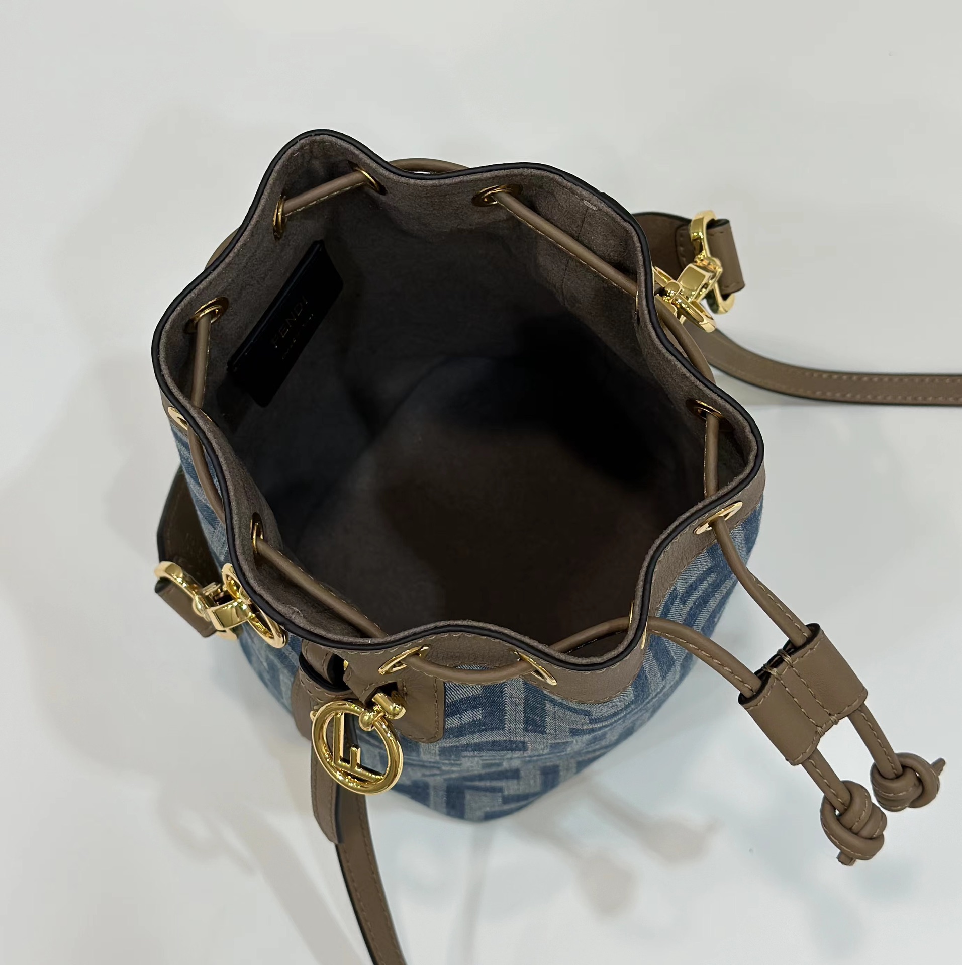 Fendi Small MON TRESOR Bucket Bag, Denim with Calfskin Model no: 8637