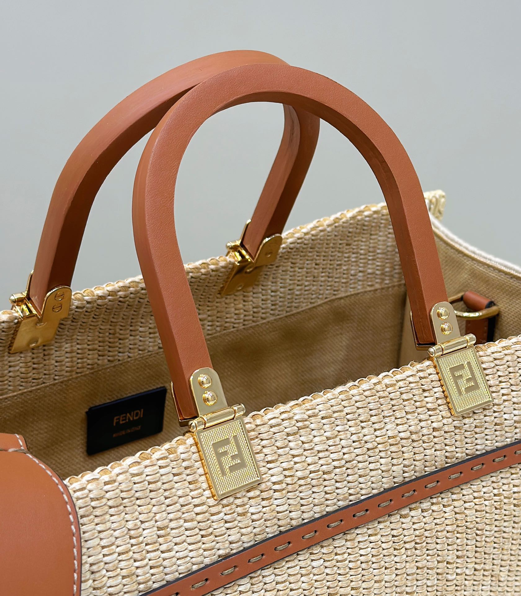 Sunshine Handcrafted Raffia Tote with Hard Leather Handles Model no: 8621