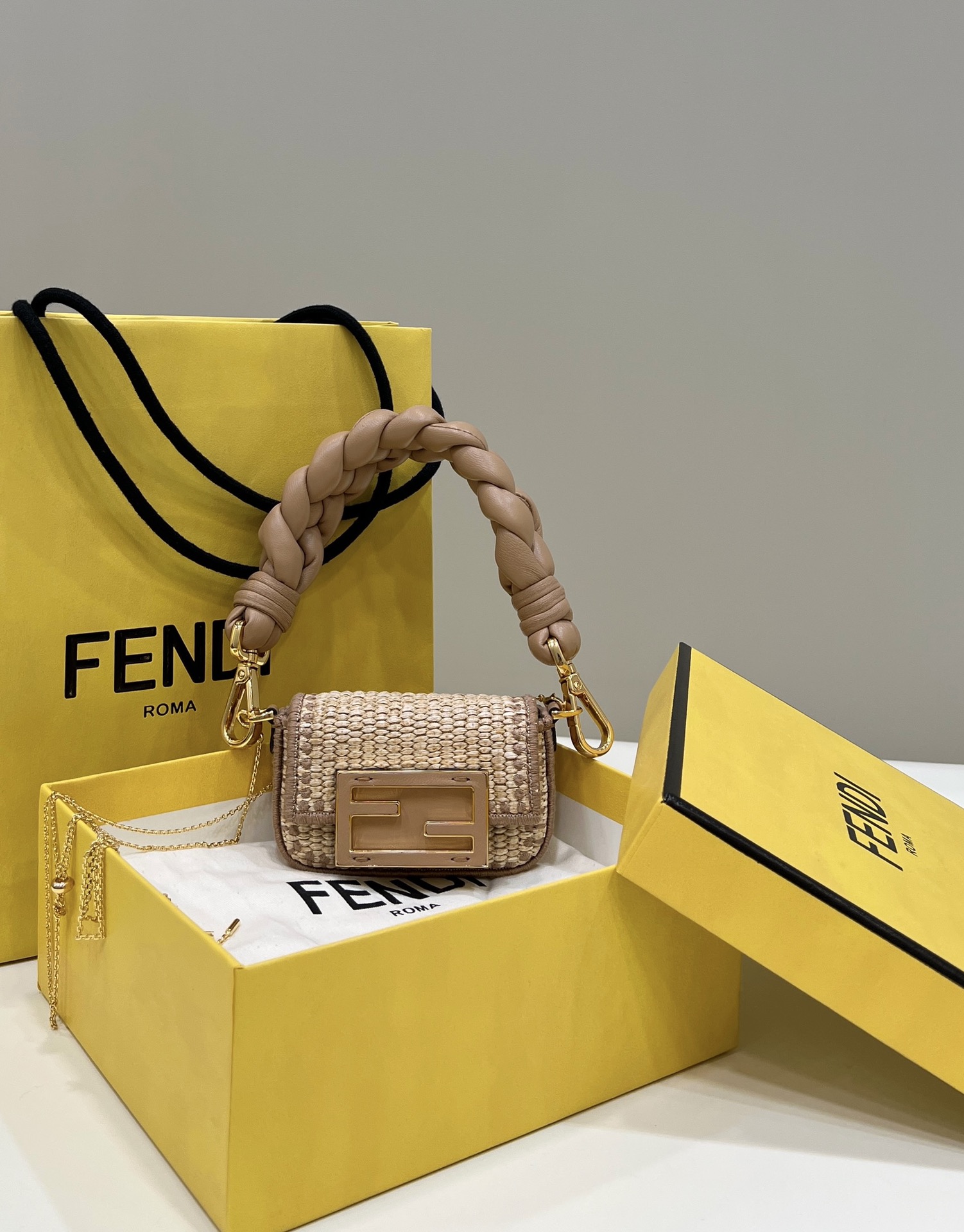 Fendi Nano Baguette Raffia Charm Mini Bag Model no: 8567B