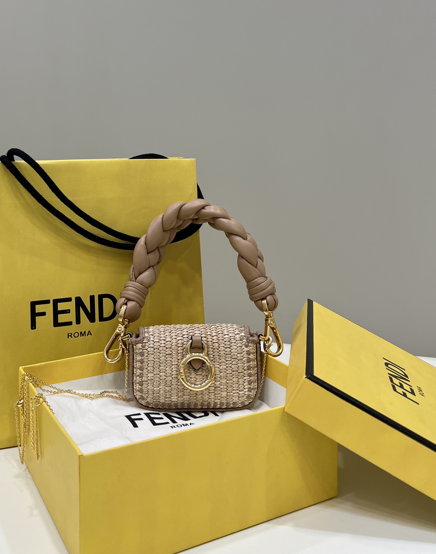 Fendi Nano Baguette Raffia Charm Mini Bag Model no: 8567B