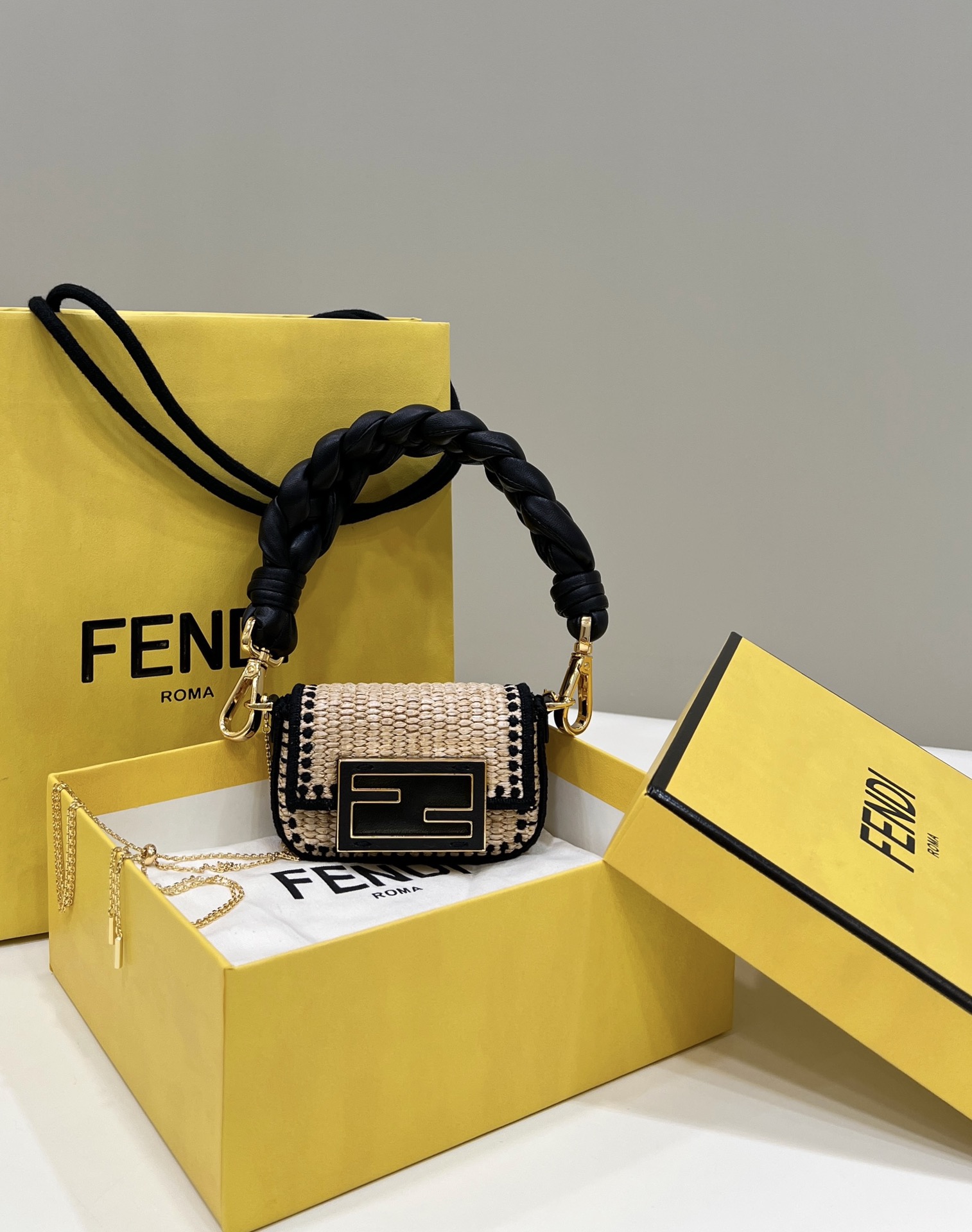 Fendi Nano Baguette Raffia Charm Mini Bag Model no: 8567B