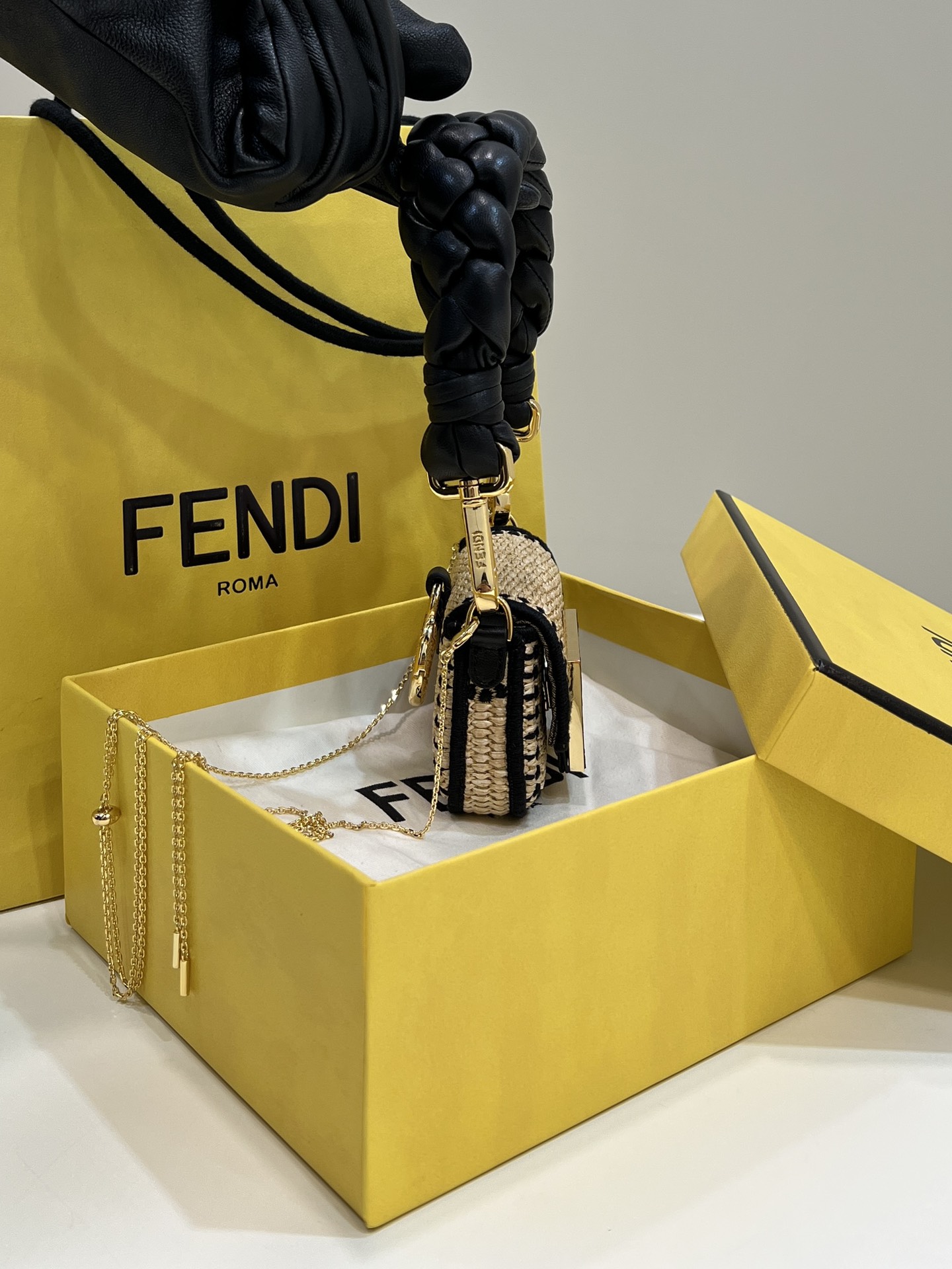 Fendi Nano Baguette Raffia Charm Mini Bag Model no: 8567B