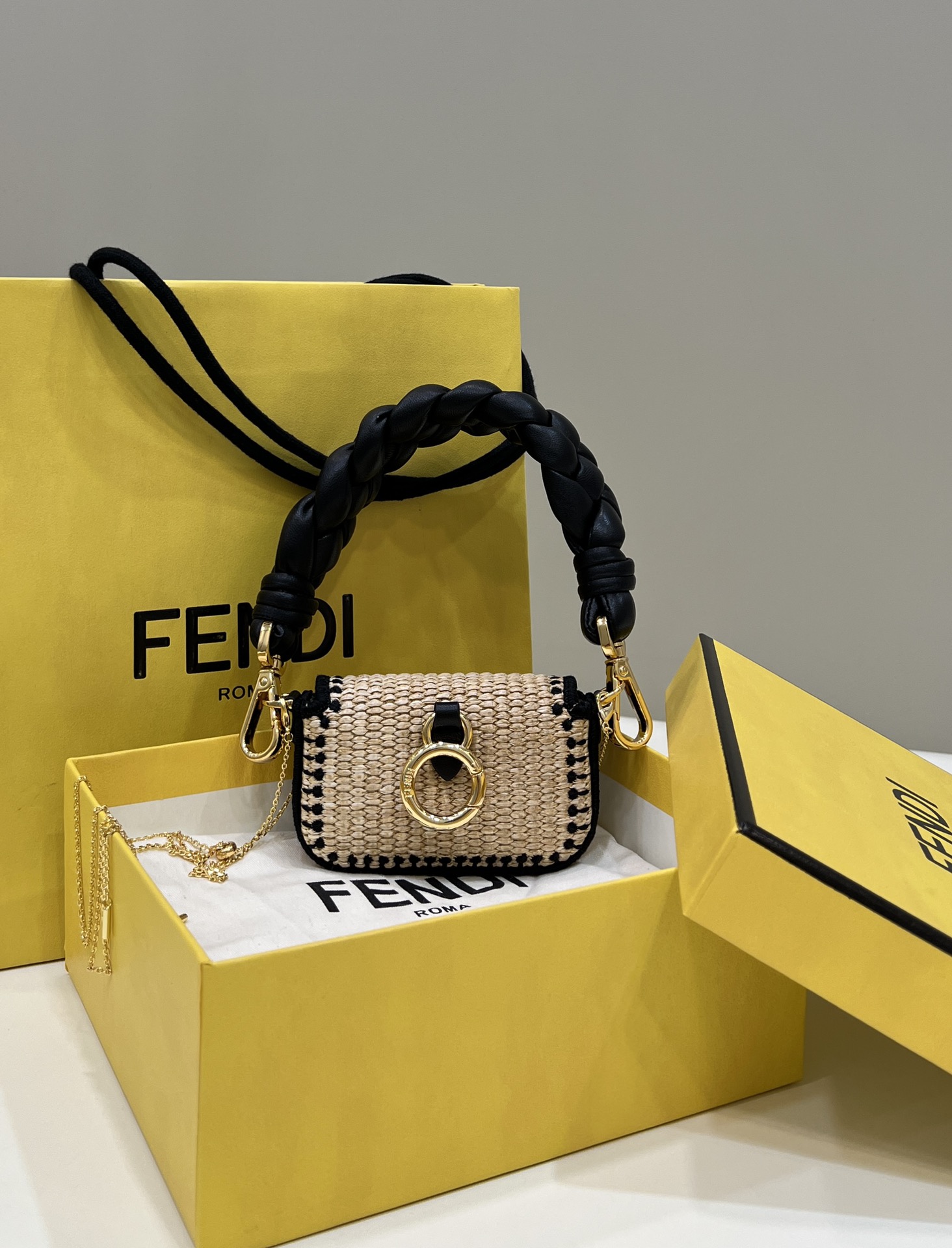 Fendi Nano Baguette Raffia Charm Mini Bag Model no: 8567B