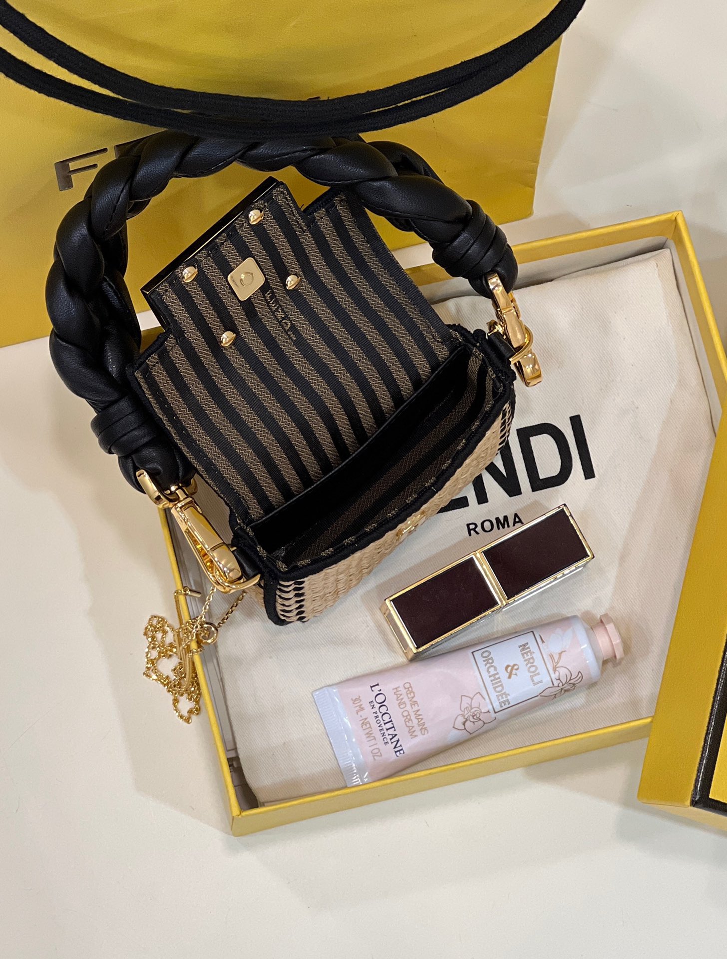 Fendi Nano Baguette Raffia Charm Mini Bag Model no: 8567B