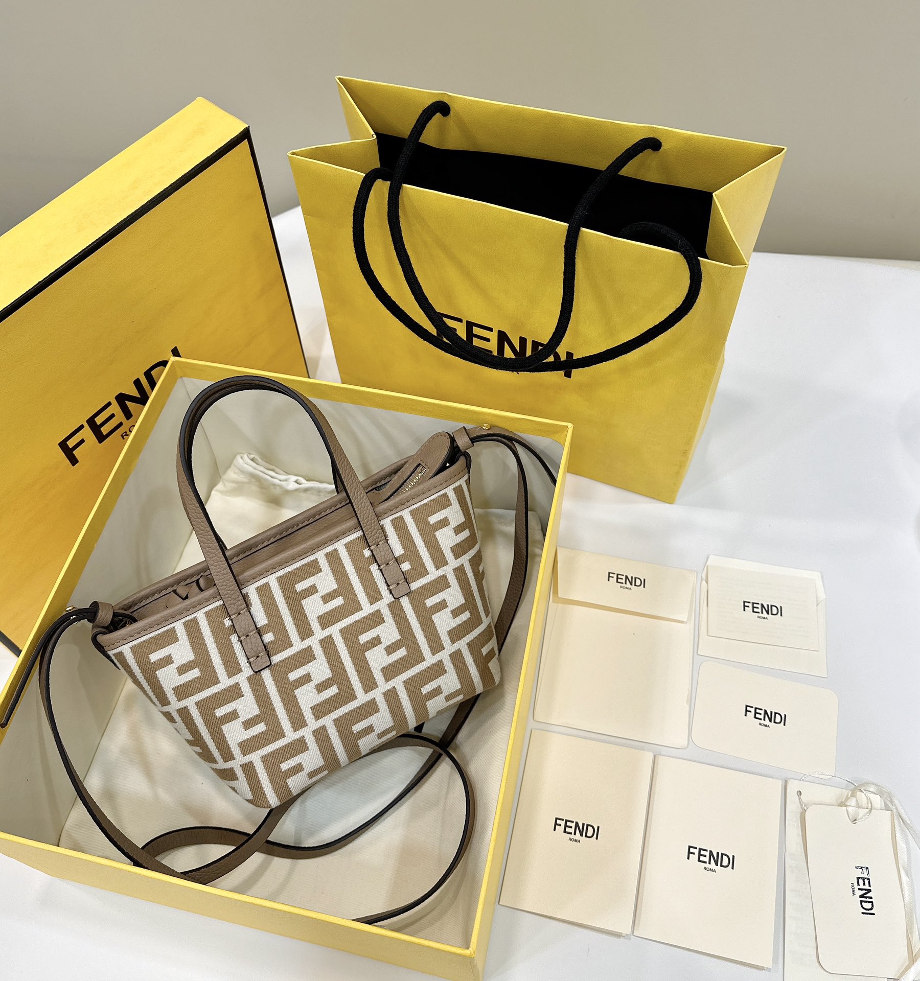 FENDI New Mini Roll, Classic Double F Fabric Logo with Matching Leather Model no: 8655A