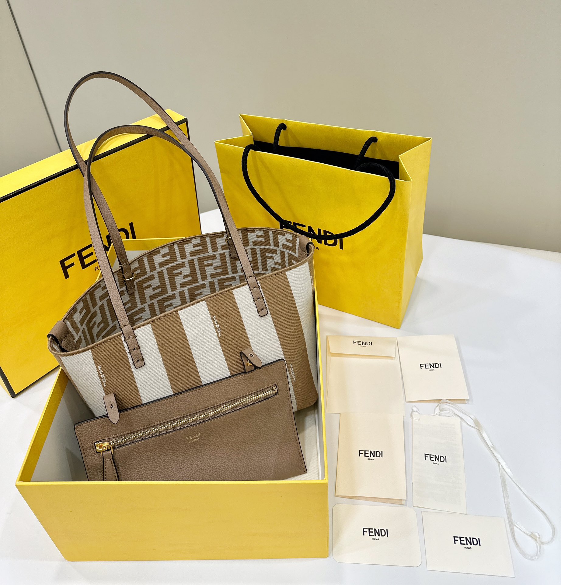 FENDI Roll, Double-Sided Tote, One Side Pequin Stripe Design, One Side Classic FF Pattern Model no: 8661s